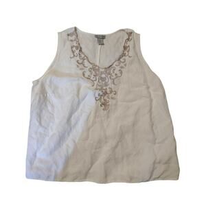 Maggie Barnes For Catherine's Blouse Linen‎ Blend 1X Embroidered Coastal Grandma